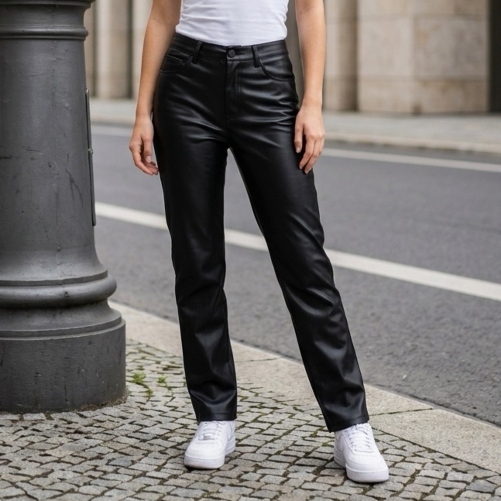 Judy Blue Straight Black Tanya Tummy Control Faux Leather Vegan Pants